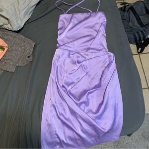 Lucy in the sky satin purple dress with strappy back and slit